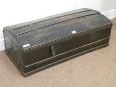 18th century stained pine and metal bound dome top cabin trunk,