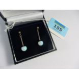 Pair of opal pendant ear-rings stamped 375