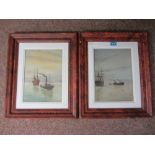 Paddle Steamer and Sailing Boats at Sea, pair oils signed and dated H. L.