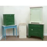 Painted pine three drawer chest (82cm), Victorian painted pine bedside cabinet (W43cm),
