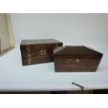 Regency rosewood sarcophagus shape tea caddy and a Victorian writing slope with mother of pearl and