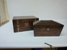 Regency rosewood sarcophagus shape tea caddy and a Victorian writing slope with mother of pearl and