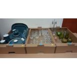 Poole dinnerware and decorative glassware in three boxes
