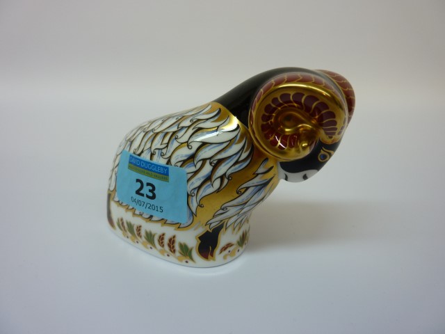 Royal Crown Derby Ram paperweight (boxed) Condition Report Excellent condition, gold stopper