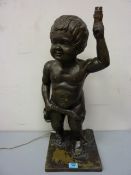 Bronze effect cherub table lamp (signed to base) H62cm