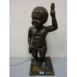 Bronze effect cherub table lamp (signed to base) H62cm