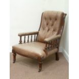 Victorian walnut framed armchair upholstered in buttoned leather,