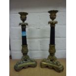 Pair of 19th century ebony and gilt metal candlesticks H29cm