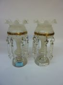 Pair Victorian opaque lustres with clear glass drops 24cm Condition Report No chips or cracks,