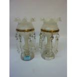 Pair Victorian opaque lustres with clear glass drops 24cm Condition Report No chips or cracks,