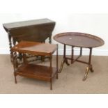 19th century mahogany two tier occasional table, red lacquered fold top table,