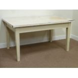 19th century painted pine rectangular kitchen table, single drawer,