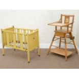 Early 20th century child's metamorphic high chair and 'Tri-ang' folding baby's cot