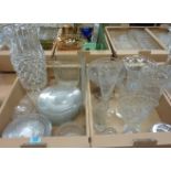 Large hobnail cut crystal vase, glass plates,