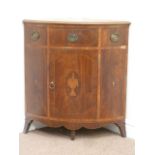 Early 19th century inlaid mahogany corner cabinet fitted with cupboard and single drawer, W76cm,