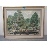 'River Cassley Sutherland' oil on board signed and titled verso E.C.