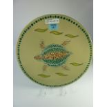 Eskdale Studios platter painted with an aboriginal turtle design - with stand D36cm