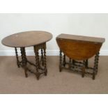 Pair small early 20th century oak barley twist gateleg occasional tables