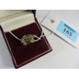 Emerald and diamond three stone ring hallmarked 9ct and a gold filigree ring hallmarked 9ct