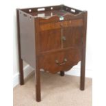 George III figured mahogany tray top commode, fitted with drawer and cupboard, W55cm,