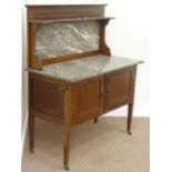 Edwardian inlaid mahogany washstand with marble top and back,