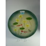 Eskdale Studios platter painted with koi - with stand