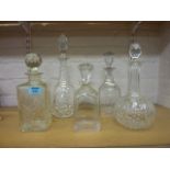 19th century square cut whisky decanter and four other decanters