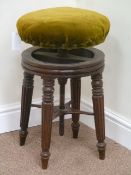 Victorian rosewood corkscrew action piano stool with upholstered top