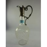 19th/20th century WMF cut glass claret jug with naturalistic design silver plated handle and spout