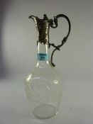 19th/20th century WMF cut glass claret jug with naturalistic design silver plated handle and spout
