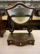 Georgian mahogany shield shape swing toilet mirror above three drawers H58cm