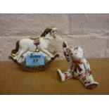 Royal Crown Derby 'Treasures of Childhood' Rocking Horse paperweight and a bear paperweight (both