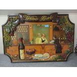 'Wine Bar' carved wood wall plaque,