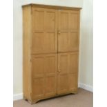 Early 19th century polished pine cupboard, enclosed by four panelled doors,