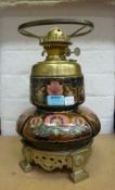 A Victorian ceramic body oil lamp,