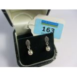 Pearl and marcasite drop ear-rings stamped 925