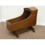 19th century country mahogany rocking crib on stand,