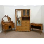Edwardian oak Art Nouveau three piece bedroom suite comprising - combination wardrobe (W124cm),