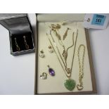 Jade heart pendant gold necklace hallmarked 9ct, chain bracelet with heart charm stamped 375,