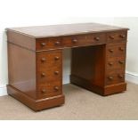 Victorian mahogany twin pedestal desk fitted with nine drawers and inset leather writing surface,