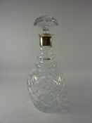 Cut crystal decanter with hallmarked silver collar London 1974 H30cm