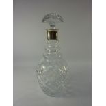 Cut crystal decanter with hallmarked silver collar London 1974 H30cm