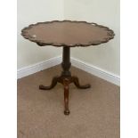 Georgian style reproduction mahogany pedestal table with carved scallop border,
