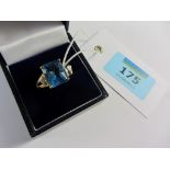 Brazilian blue topaz approx 5 carat and diamond ring hallmarked 9ct