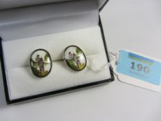 Pair of enamel angling cuff-links stamped 925