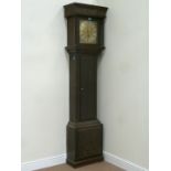 Early 19th century carved oak longcase clock, eight day movement with brass dial, H209cm Condition