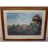 'Cricket Match at Kenfield Hall' cricket print in walnut frame,