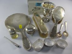 Silver goblet, dressing table items, napkin rings,