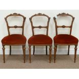 Set three late Victorian walnut chairs with upholstered seats
