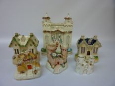 Victorian Staffordshire flatback model of a castle H22cm and five other cottage models (6)